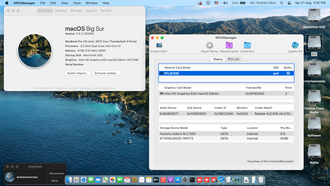 Success Hackintosh macOS Big Sur 11.5.2 Build 20G95 in Dell Inspiron 15-3581